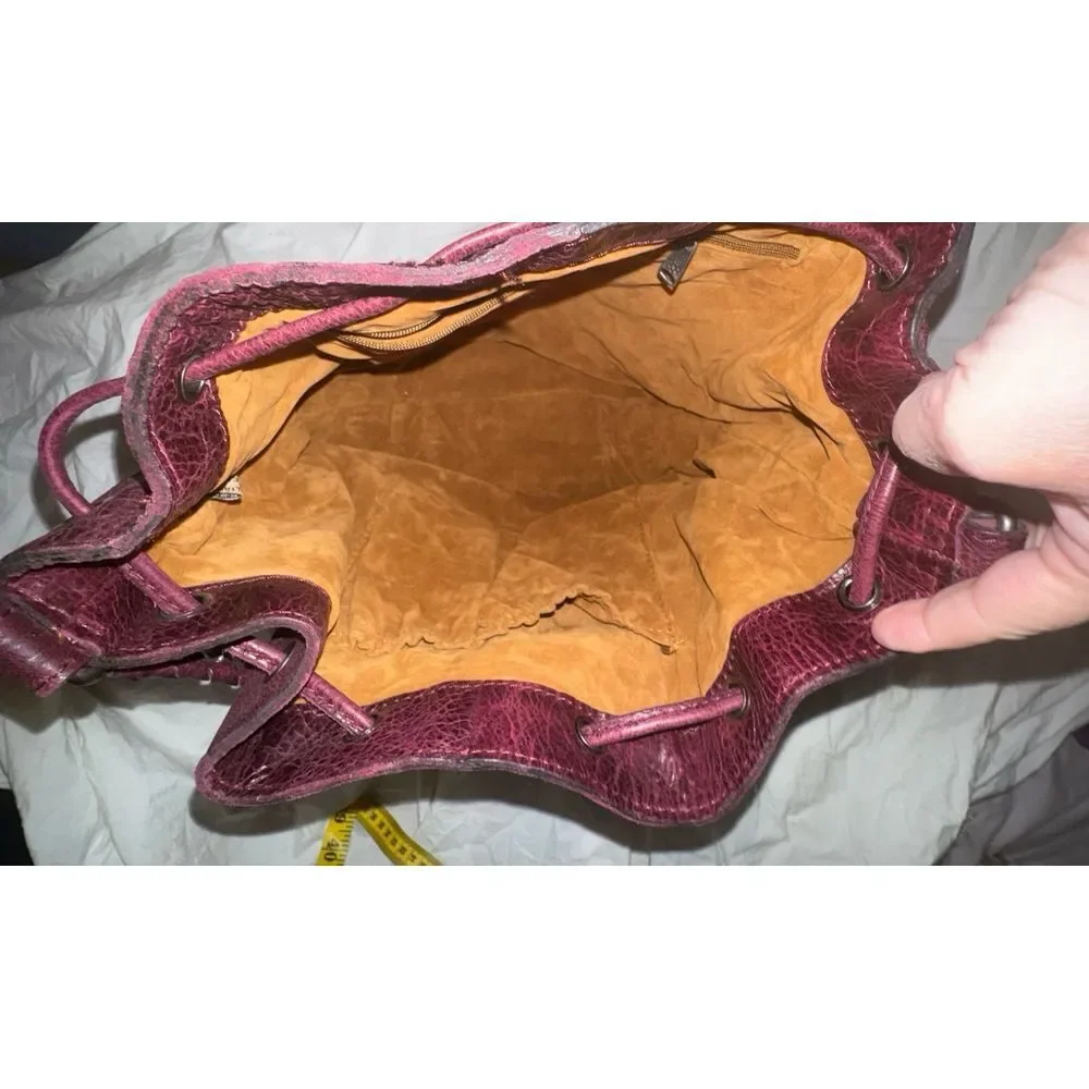 Patricia Nash Martina crossbody drawstring bag grommets and lacing burgundy red - Picture 8 of 12